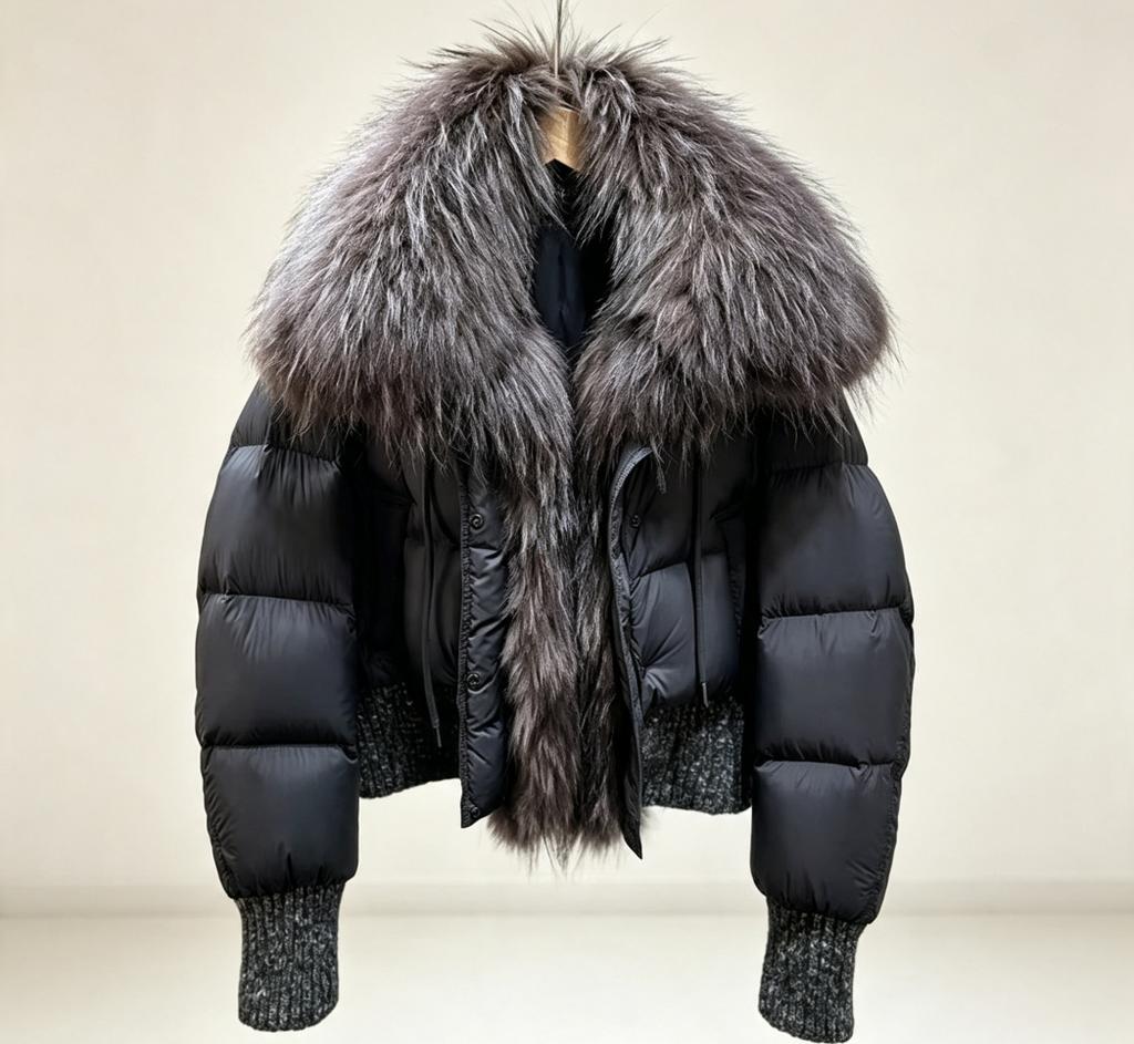 European and American natural real fox fur collar white duck down jacket women's short foreign style fashionable versatile warm jacket