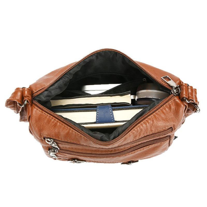 Retro Fashion Trend Four Seasons Soft Leather Multi-compartment Multi-pocket High-end Multi-compartment Single Shoulder Messenger Bag Women's Bag