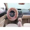 3Pcs/Set Fur Fluffy Thick Car Steering Wheel Cover Bean Paste Color Wool Winter