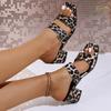 2025 New Summer Women’s Modern Slippers Outdoor Hot Sale Buckle Leopard Chunky Heel Sandals for Plus Size Daily Slippers
