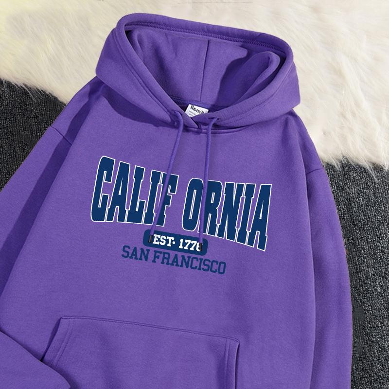 Autumn Winter Womens Hoodies California Est 1776 San Francisco Printed Sweatshirt Warm Fleece Comfortable Pullover Casual Tops