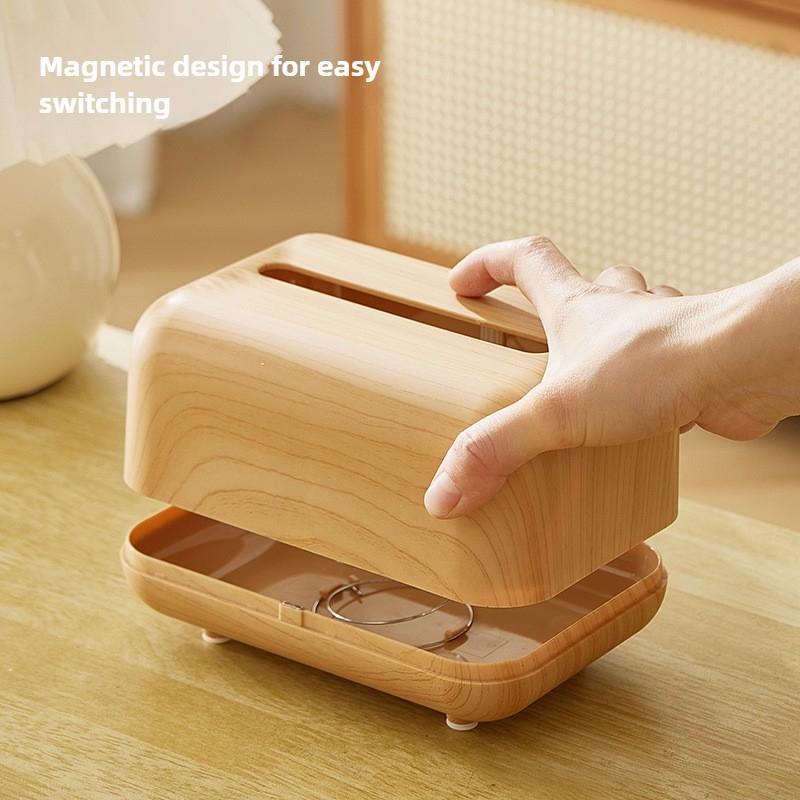 ABS Taschentuchbox mit Deckel Kunststoff Papierhalter Serviettenetui Imitation Holzmaserung Aufbewahrungsorganizer für Heim Schreibtischdeko