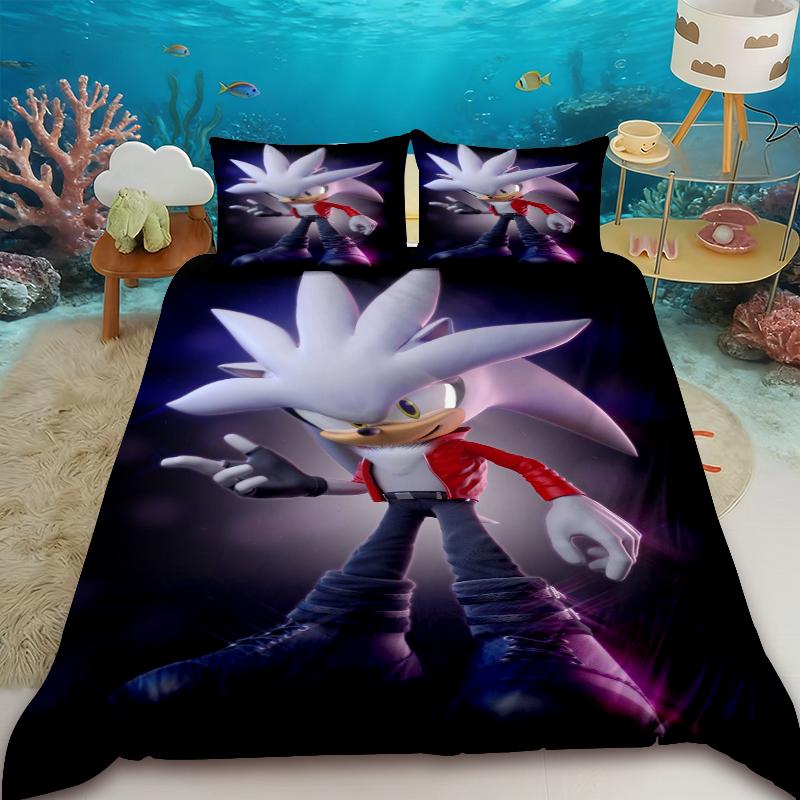 Duvet Cover Sonic Hedgehog Cartoon Bedding Set Comforter Cover with 2 Pillocase Bedroom Dormitory Best Gifts