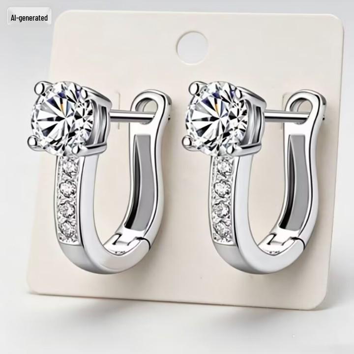 Elegant Rhinestone U-Shaped Earrings for Women - New Fashion Geometric Ear Studs