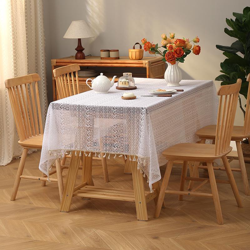 Elegant Pastoral Cotton-Linen Lace Tablecloth: Artistic, Dustproof, Non-Slip, Heat-Resistant, Hollow Design