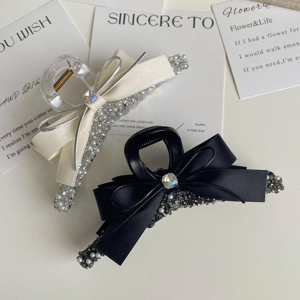 High-Grade Silver Bead Bow Shark Hair Clip for Women