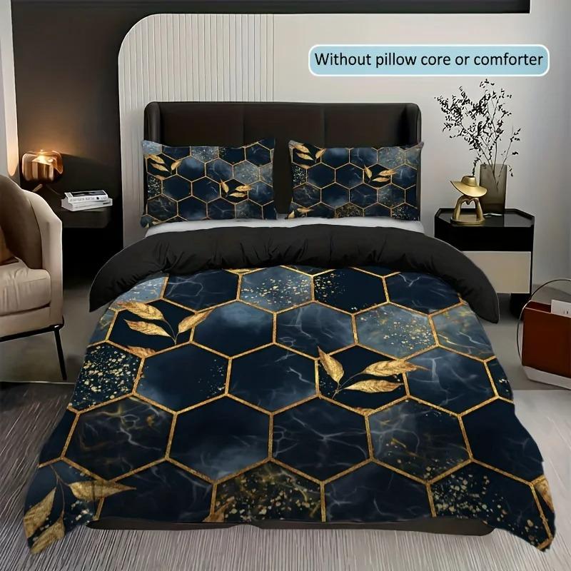 Geometric Duvet Cover Set Twin Queen Luxury Marble Comforter Cover Abstract Honeycomb Hexagon Bedding Set 2/3pcs for Boys Girls