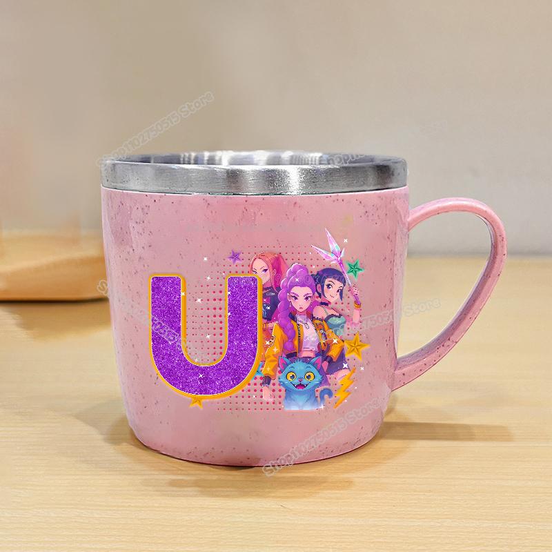 High Quality KPop Demon Hunters Letter A-z Milk Mugs Cartoon Children Water Cups School Office Coffee Tea Mug Girl Stainless Steel Drink Cup