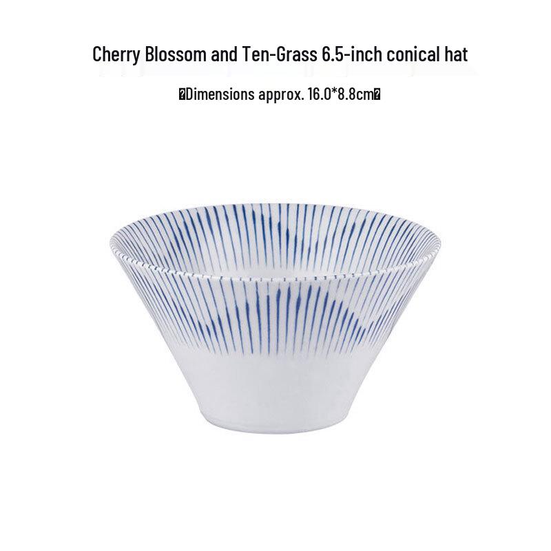 Japanese Mino Ware Blue Conical Hat Bowl Set: Shin-chan Home Use, Three-Piece Glazed Tableware