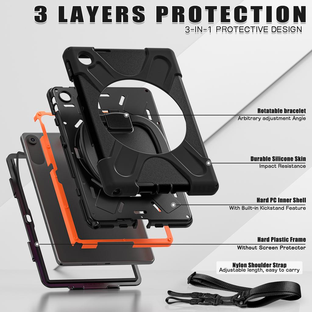 360 Rotating Kids Case Universal For Lenovo Tab S10 10.1" 2025 K10C TB-311FU TB-311XU Heavy Duty Stand Cover With Shoulder Strap