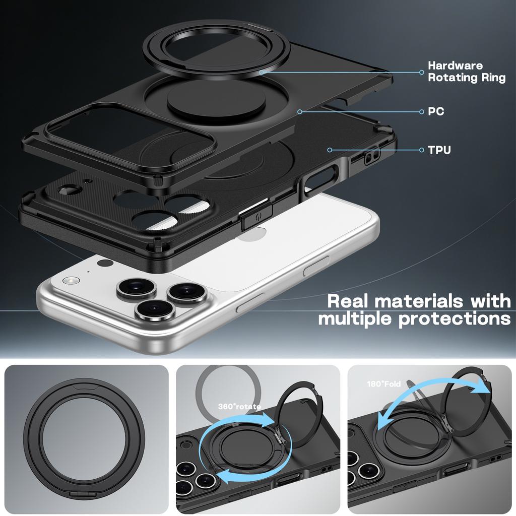For Magsafe Magnetic 360°Rotating Metal Bracket Armor Phone Case for IPhone 18 Pro Max 15 16 17 Pro Max Plus 18 Pro Bumper Cover