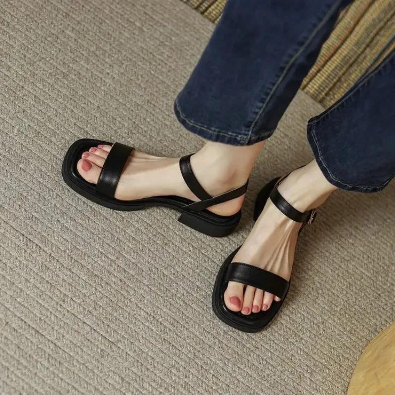 Fashion Summer Sandals for Women Fashion Leather Casual Sandal Elegant Simple Style Women Sandals Outdoor Flat Sandal Sandalias De Mujer