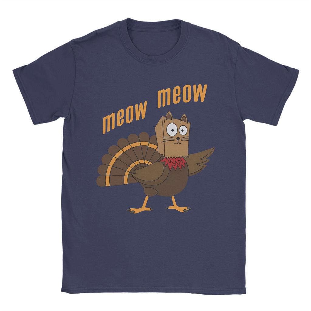 Men's T-Shirt Thanksgiving Day Turkey Meow Fashion Cotton Tee Shirt Short Sleeve  T Shirts Round Neck Clothing Gift Idea