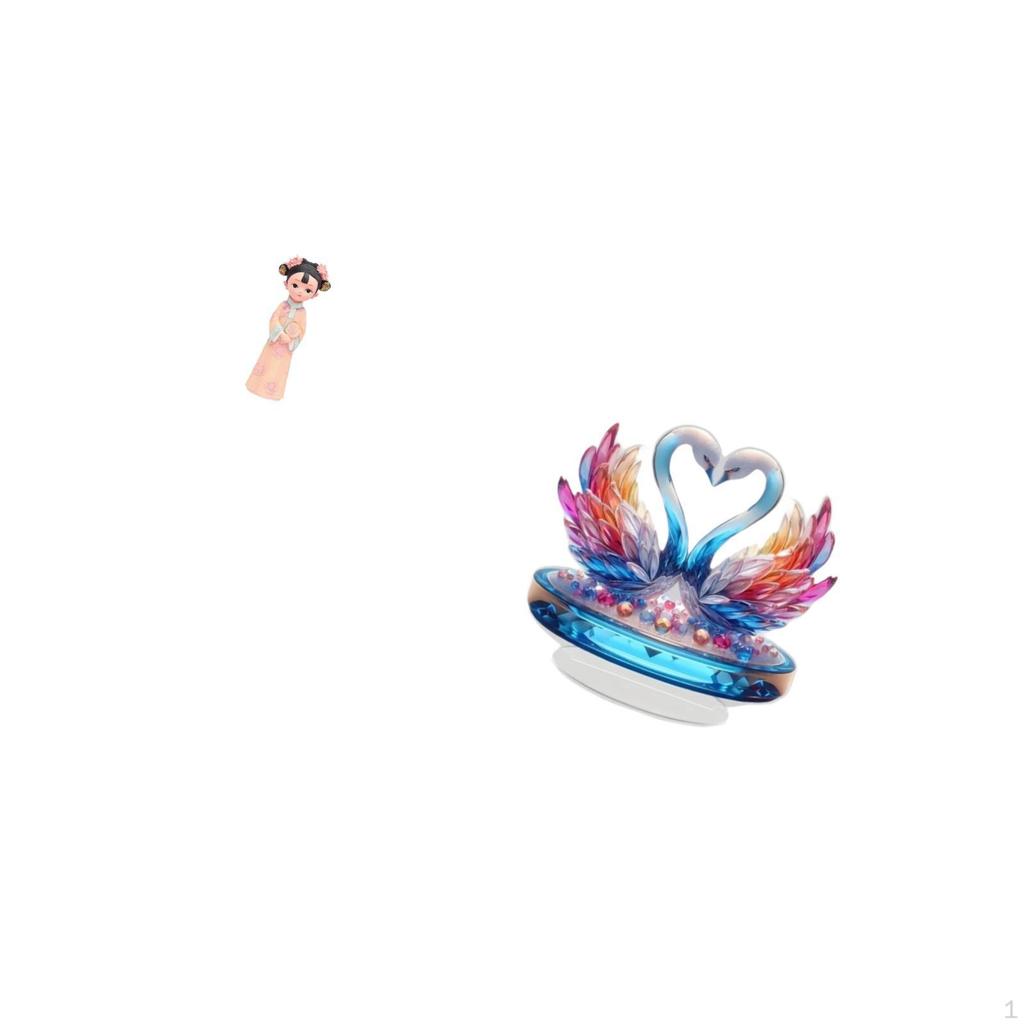 Traditional Chinese Girl Resin Swan Statue Sculpture Miniature Figurine Tabletop Centerpiece Desktop
