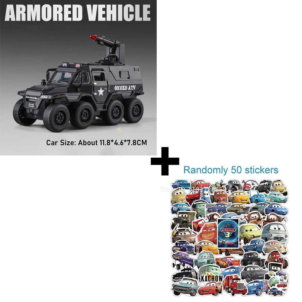 1:36 8-Wheel Conqueror Armored Car Toy Models Metal Diecast Simulation Off-road Cars Pull Back Doors Opened Sound Light Gifts