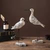 Yousheng 2 Pcs Wooden Seagull Figurine Coastal Lifelike Seabird Sculpture Nautical Animal Tabletop Ornament for Bedroom Living Room Home Office Desk