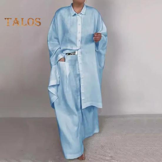 2 ks/sada Podzim Jaro Dámské Košile Kalhoty Set Dlouhé Rukávy Klopa Halenka se zapínáním na knoflíky a Kapsou na hrudi Pružný pas Kalhoty OL Dojíždění Sport