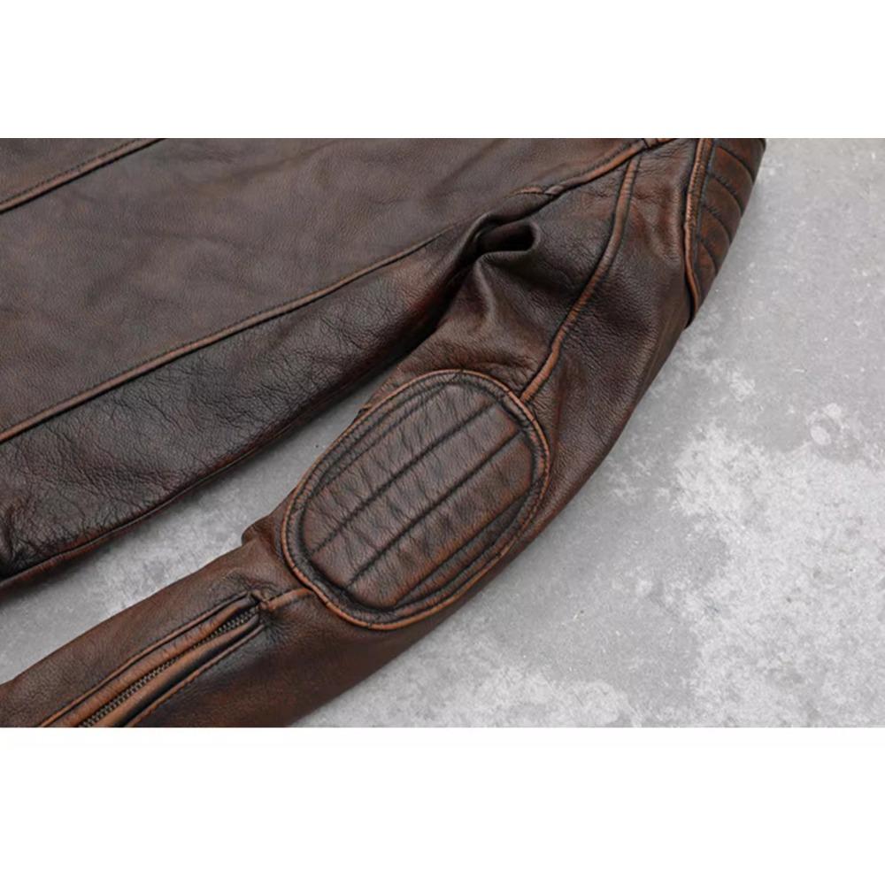 Chinese Size Vintage Red Brown Real Cowhide Genuine Leather Jacket Men Motorcycle Coat Mens Biker Clothes Spring Autumn