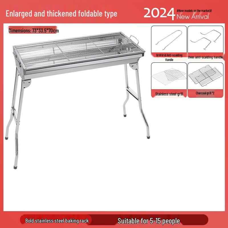 Large Portable Stainless Steel Charcoal BBQ Grill - Outdoor Folding Patio Oven