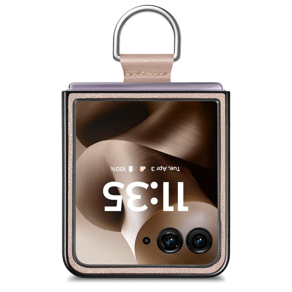 Für Motorola Razr 60 Ultra 5G Hülle Litschi-Textur Leder + PC Handyhülle mit Ringhalter