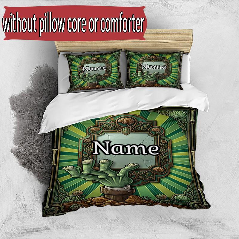 3pcs Duvet Cover Set (1*Duvet Cover + 2*Pillowcase, Without Core), Custom Name Plants Vs. Zombies Pattern Bedding Set, Home Bedroom Decor Gift