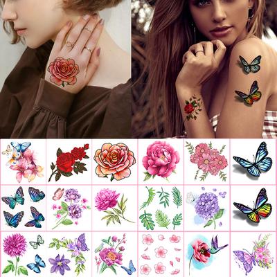 Small Flower Tattoo Sticker Female 3D Color Tattoo Sticker Rose Lotus Butterfly Flower Tattoo