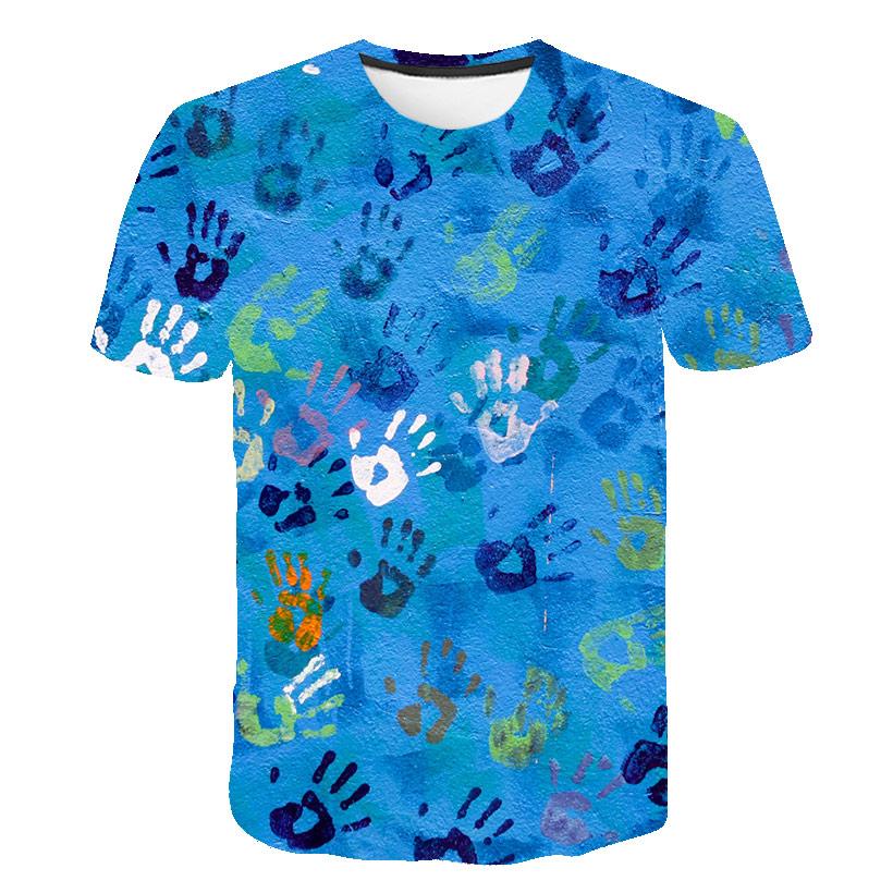 Letní oblíbené tričko s velkým dlaňovým potiskem pro pánské ležérní tričko s krátkým rukávem s výstřihem do O Módní prodyšné tričko s personalizovaným vzorem