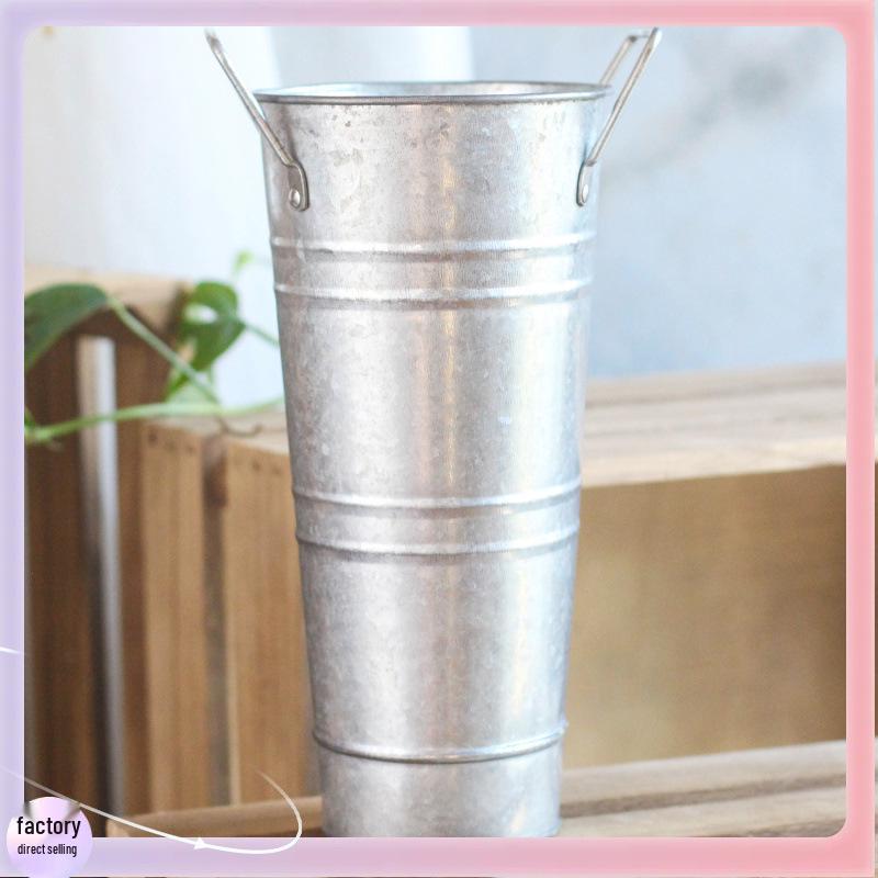 Retro Postarzany Ocynkowany Żelazny Wiaderko Wazon na Kwiaty i Dekorację Domu