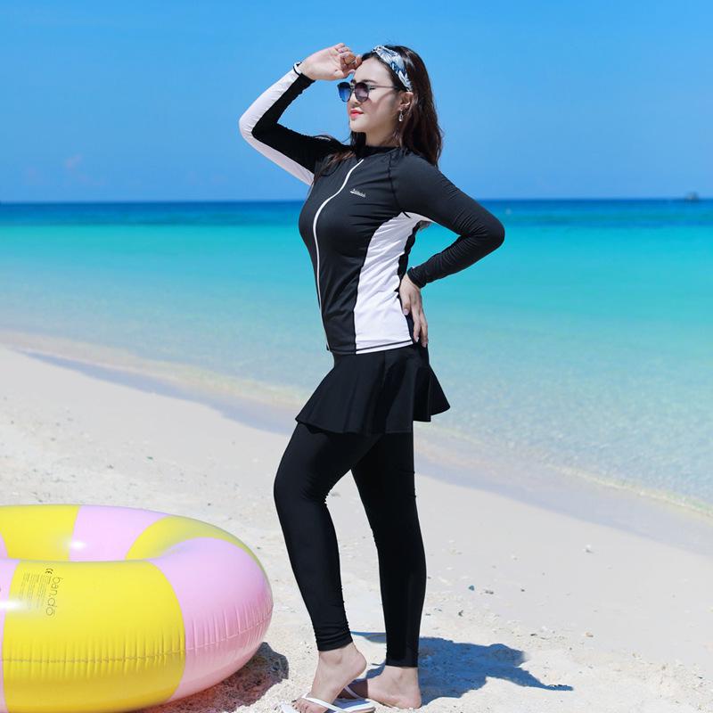 Plus-Size Women's Two-Piece Diving Suit, XL, Long Sleeves & Pants, Sun Protection, Slimming, Jellyfish-Resistant, 5-Piece Set
