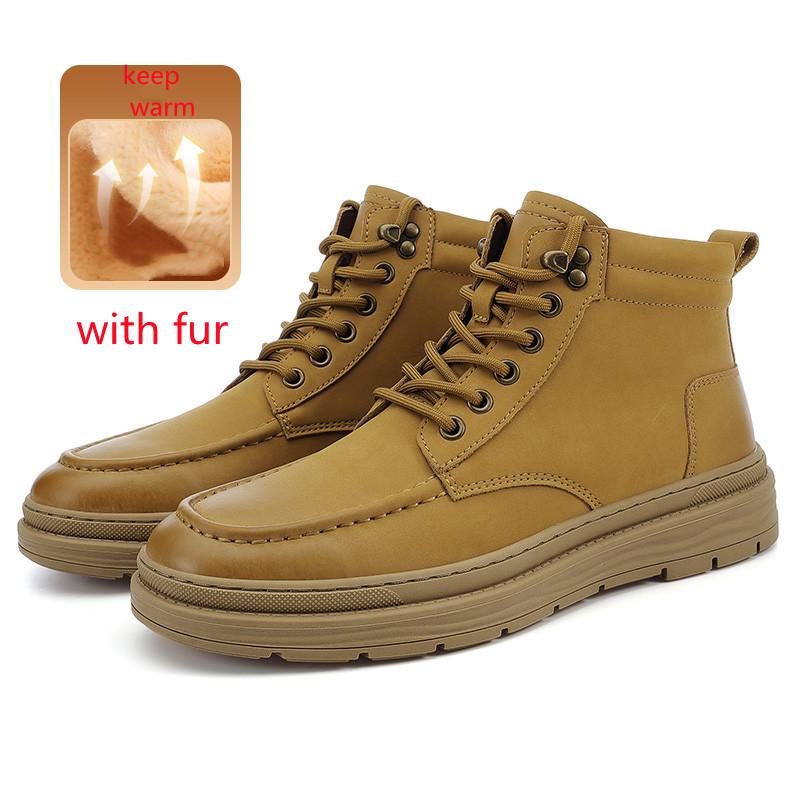 Herrenstiefel Schnürstiefel Herbst Winter Plüsch Warm Herren Baumwollschuhe High Top Arbeitsstiefel Outdoor Mode Warme Schneestiefel Abriebfest