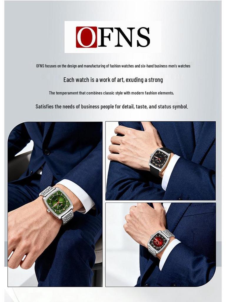 OFNS Men's Trendy Quartz Wristwatch: Steel Band, 3D Scale, Business Casual, Waterproof, Luminous.