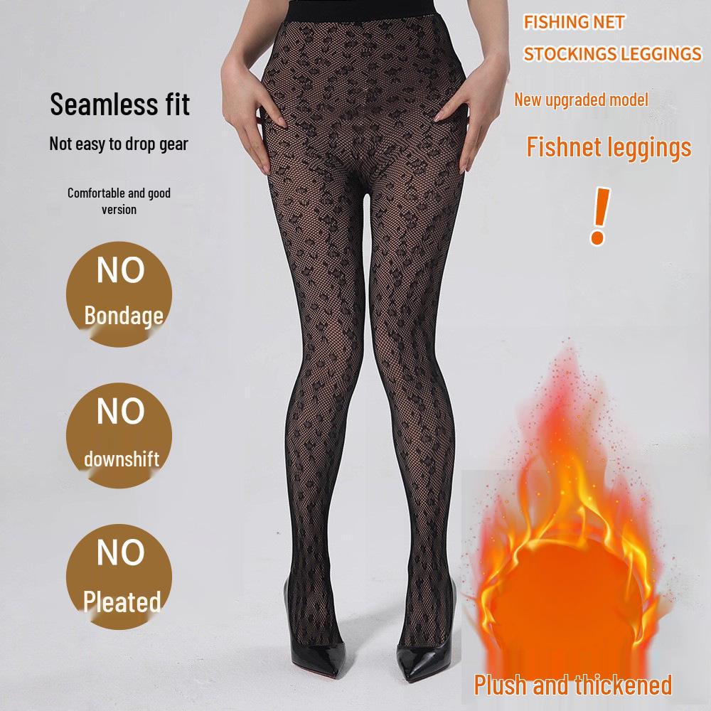 

Leopard Print Velvet Plus Size High Elasticity Tights for Women - Slimming Base Layer Stockings/Pants One Size - Thickened Velvet with Feet