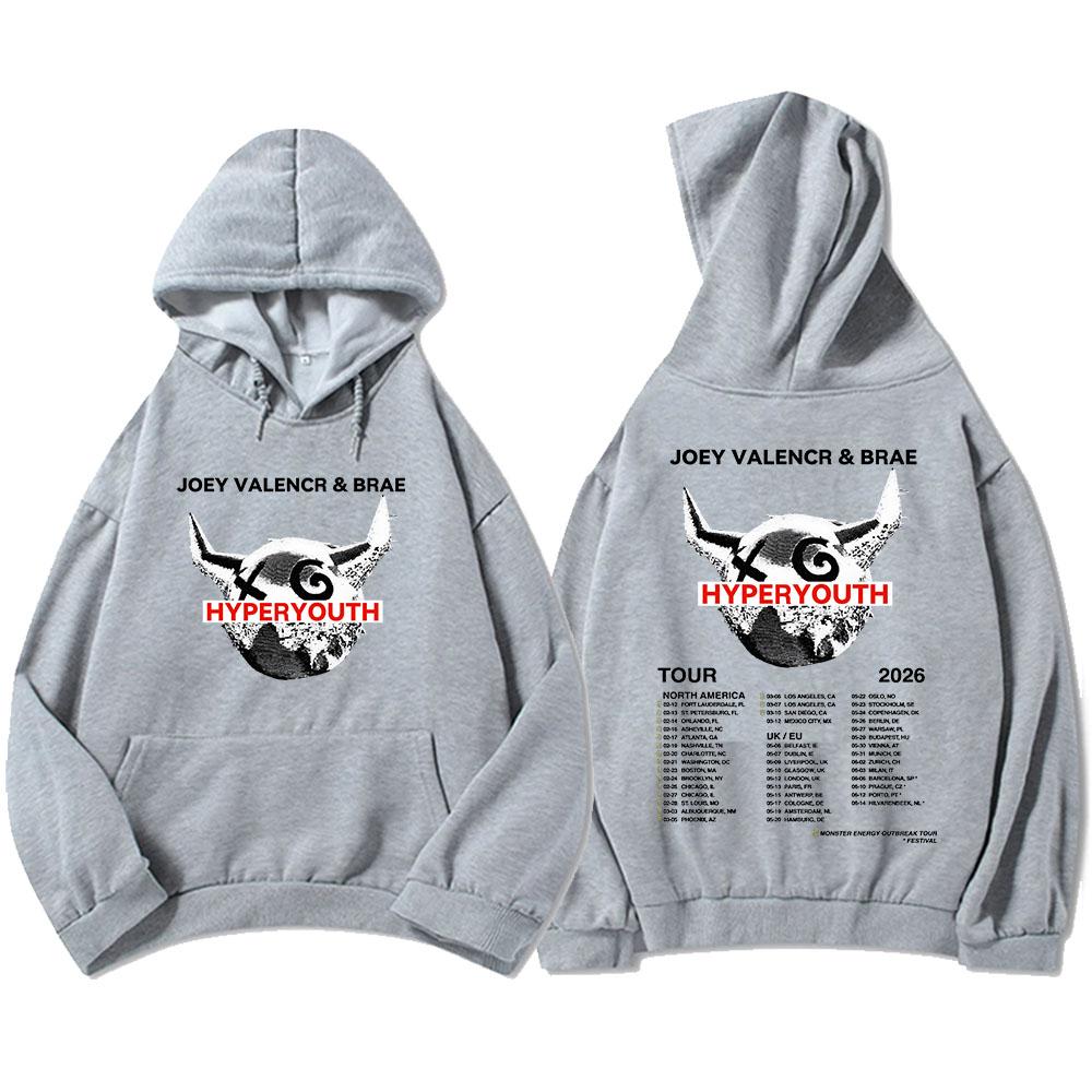 JOEY VALENCE & BRAE Hyperyouth Tour 2026 Hoodies Fleece Casual Long Sleeve Hooded Sweatshirt Heavy Mental Unisex Sudadera Merch
