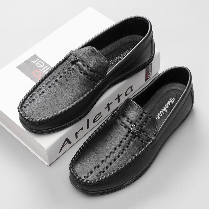 Doudou shoes men's casual leather shoes high-end soft-soled breathable one-pedal shoes