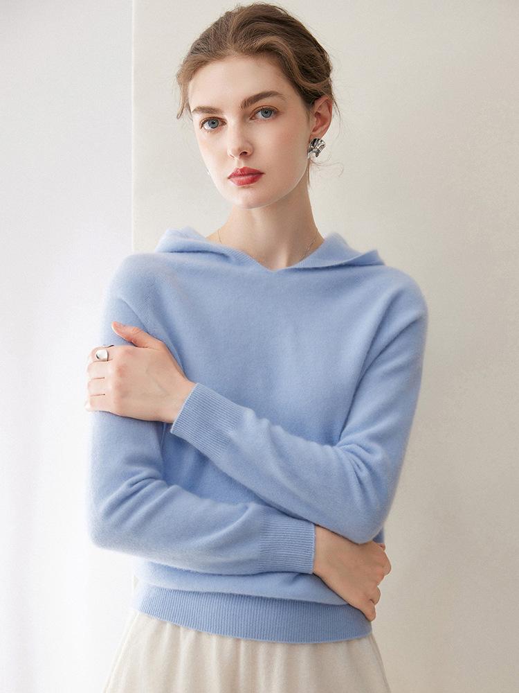 100% Cashmere Women's Loose Hooded Knit Sweatshirt - Autumn/Winter New Style