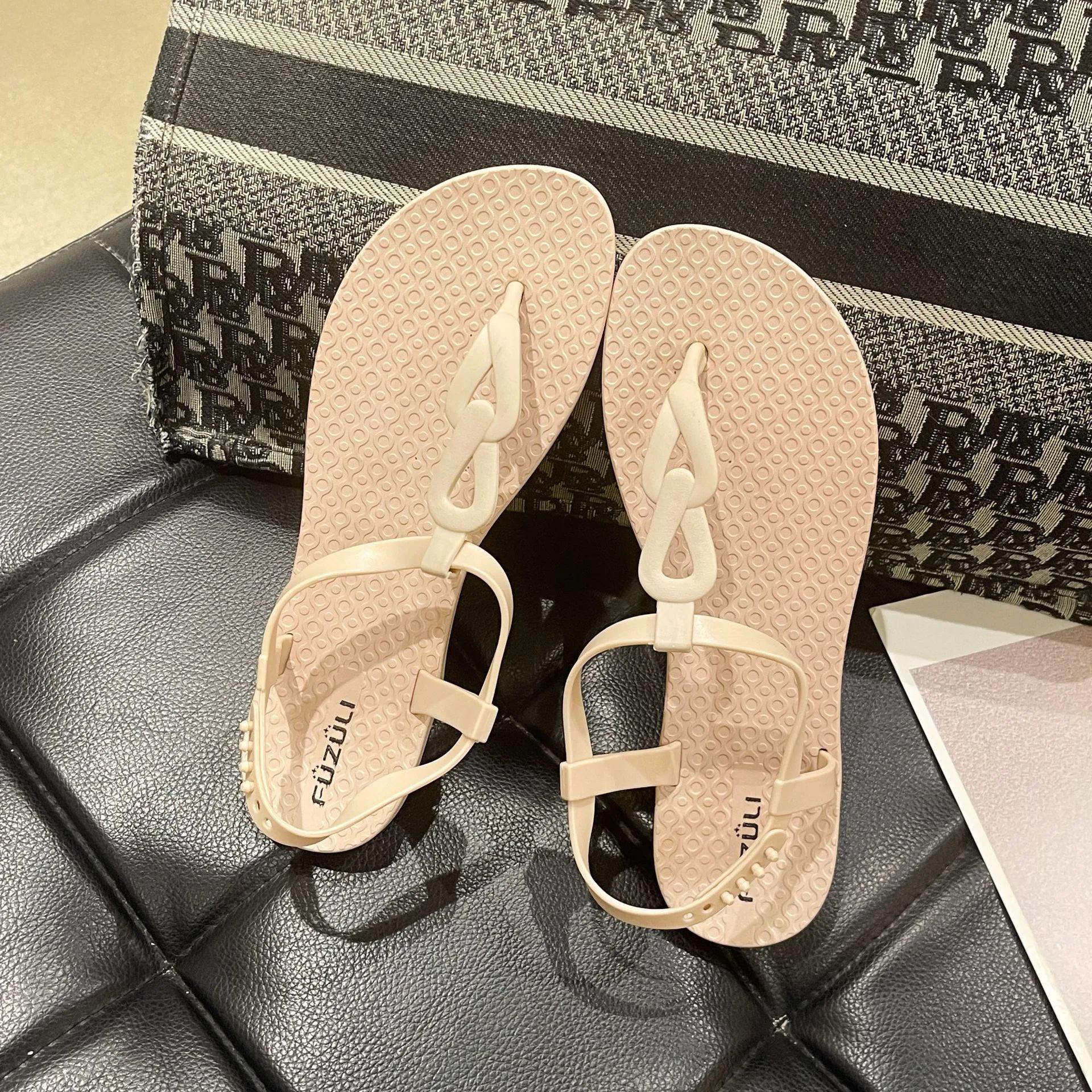 

Римские сандалии с застежкой-молнией, женские летние новые плоские сандалии с открытым носком, мягкая повседневная обувь для колледжа, пляжная мода, бохо-стиль 36-37 бежевый