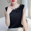 Silk Breathable Lace Camisole Loose Satin Suit Sleeveless Top Without Collar Splicing Vest