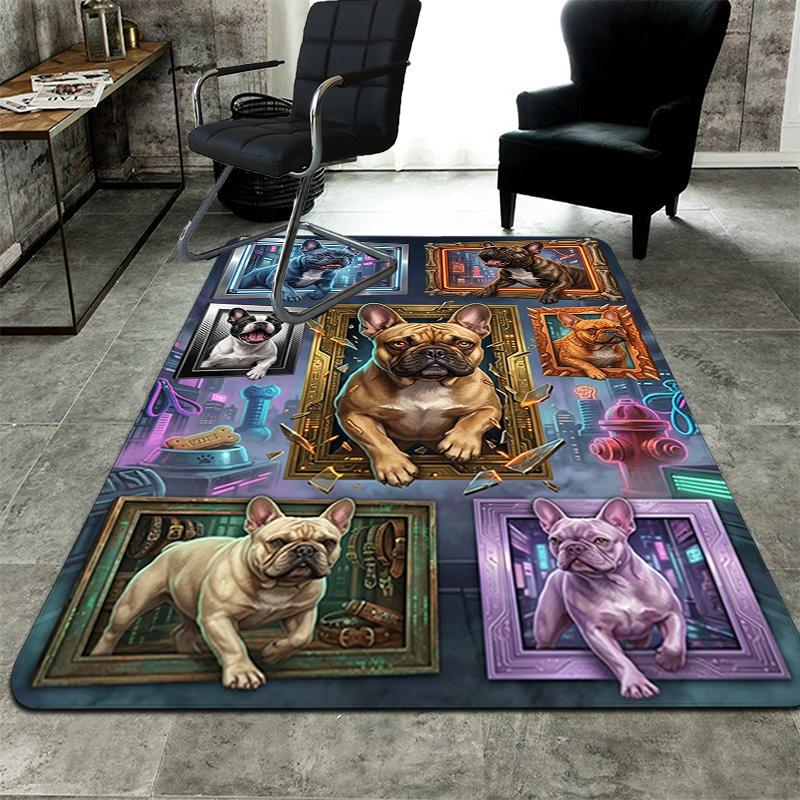Frenchie Frames Neon Cityscape Pattern Rug Floor Mat for Living Room or Bedroom Soft and Comfortable Carpet a Gift for Birthday and Holiday.