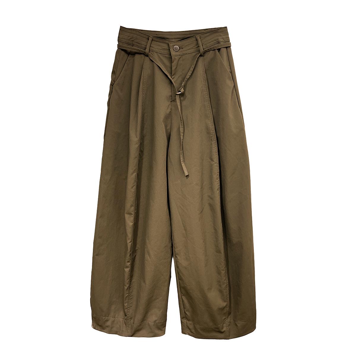 

[9hour] Women s Wide-Leg Pleated Drawstring Pants - Spring/Summer 2026, Loose Casual Fit (cx8987) Large темного кольору хакі