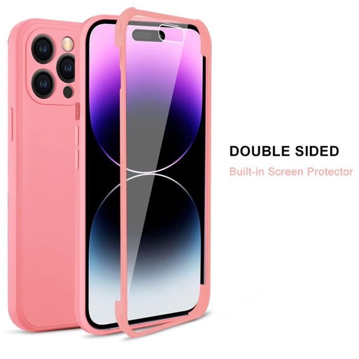 Coque - E.F.CONNECTION - pour iPhone 14 Pro Max - Rose - Protection Intégrale 360° - Antichoc en Silicone