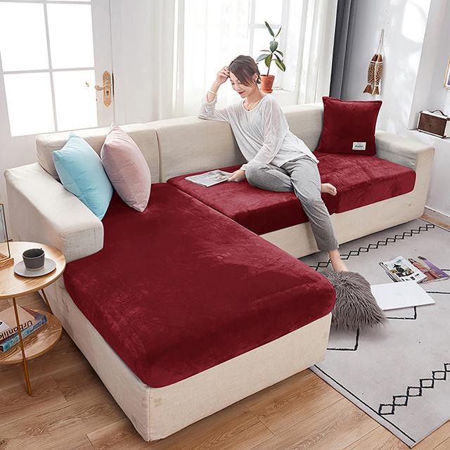 Thick Soft Velvet Plush L Shape Sofa Cover Elastic Corner Armchair Cushion Covers Living Room Couch Protector