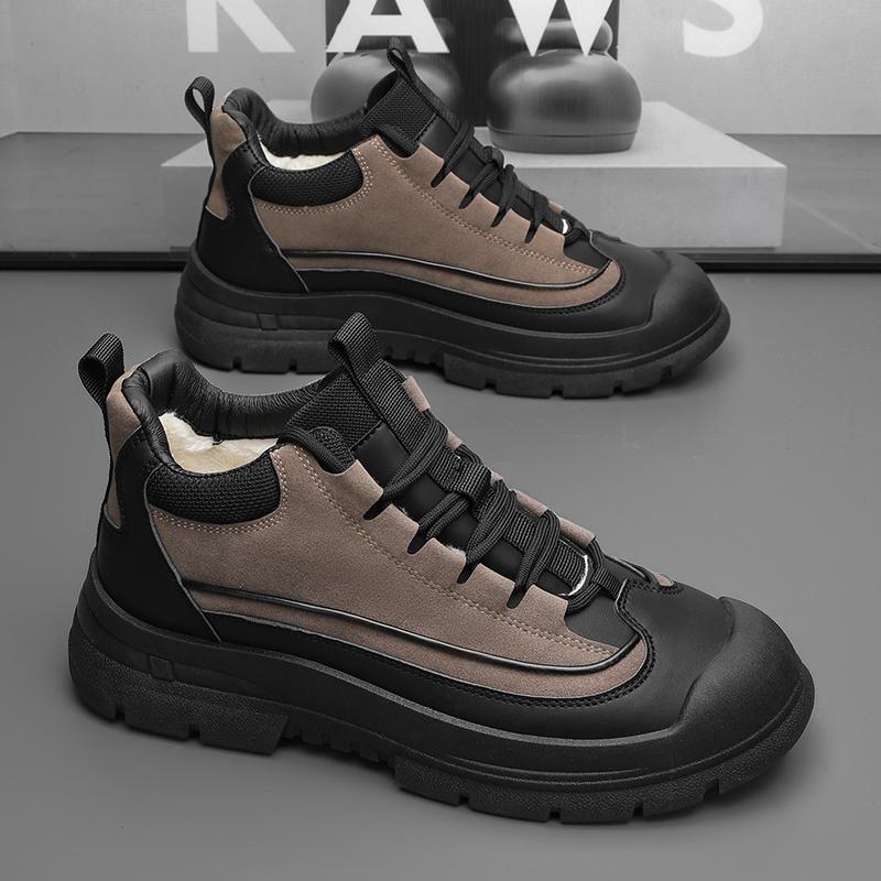 FashionMen Ankle Boots Lace Up British Casual Platform Leather Men Black Motorcycle Boots Winter Cotton Keep Warm Men Ankle Shoes