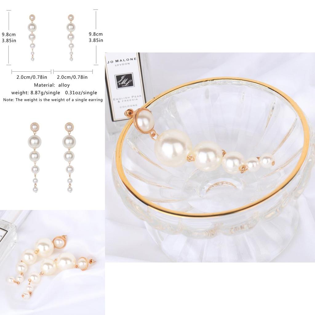 Stylish Gradient Pearl Earrings For Women Chic Long Statement Jewelry