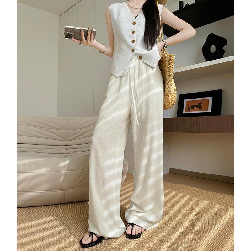 High-quality Linen Cotton Wide-leg Pants Women's Summer Thin Loose Straight Casual Pants Lazy and Thin High-waisted Yamamoto Floor-mopping Pants