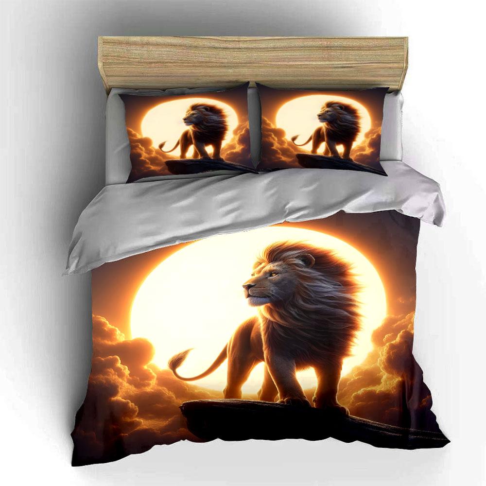 Majestic Lion Under Moonlight Bedding Sets Duvet Covers Pillowcases(1* Duvet Cover 2* Pillowcases Without Duvet Insert)