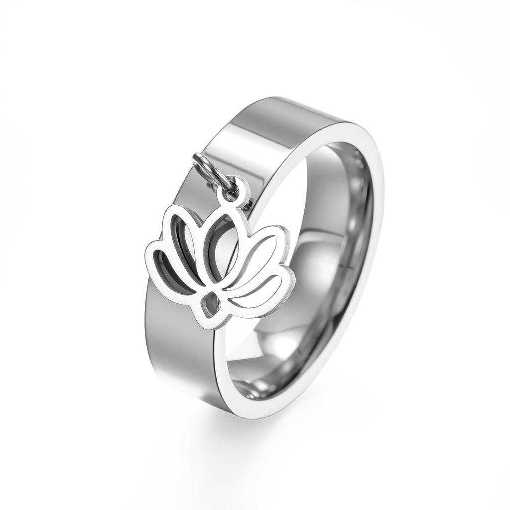 Cazador Flower Lotus Charm Rings for Women Ring Stainless Steel Yoga Buddhism Finger Jewelry 2026 Mother's Day Gifts New