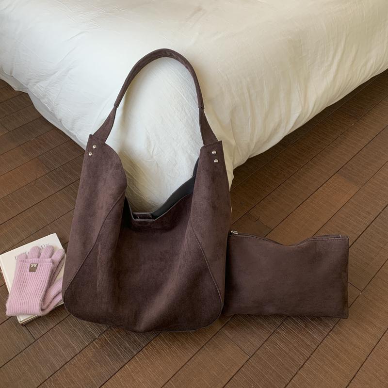 Suede Hobo Bag with Open Top Design Large Capacity Everyday Fashion Shoulder Bag