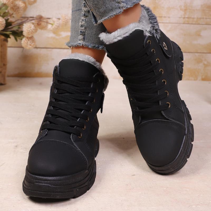 Fashion Fashion Cotton Boots Winter New Round Toe Front Lace-Up Platform Anti-Slip Wear-Resistant Booties