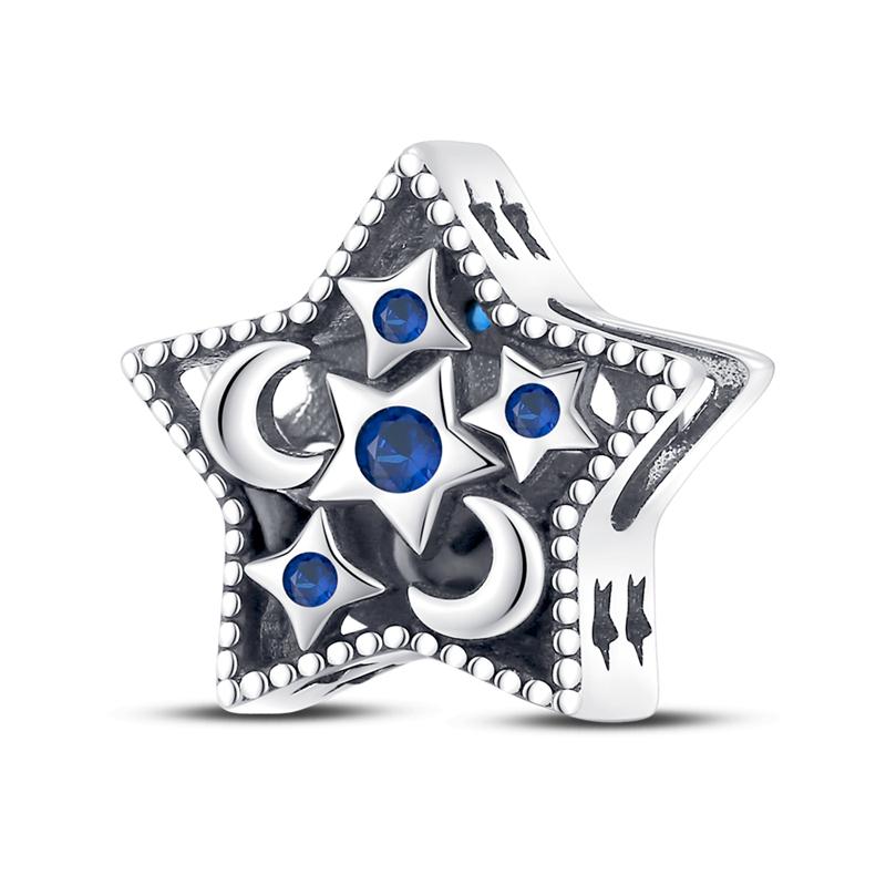 Pulseira Original Copper Fit com Pingente Joia Diy Clip Azul Contas Série Céu Estrelado Galáxia Pingente Lua Pendente