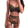Women Sexy Lace Bra Set Sexy Three-piece Lingerie Babydoll Underwear G-String Thong Nightwear